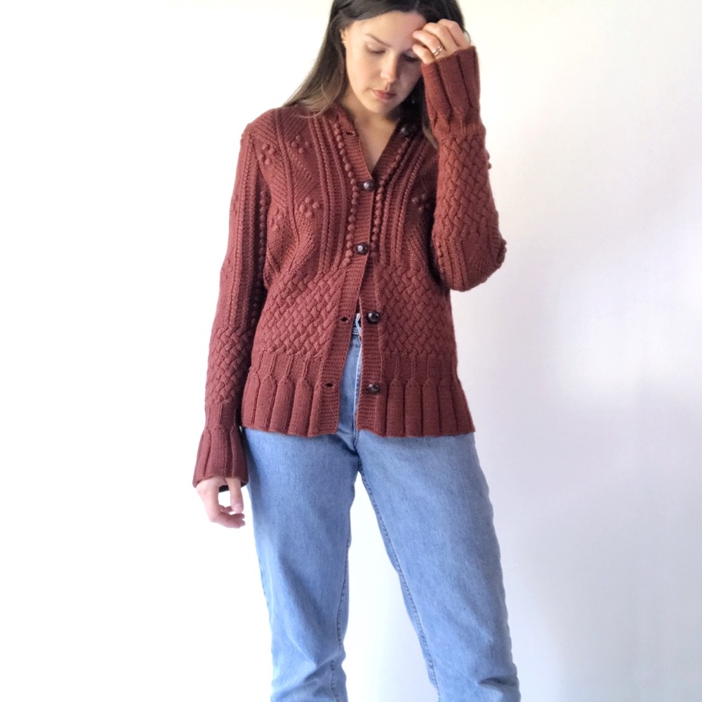 Peruvian Connection Burnt Orange Cardigan Sweater